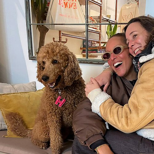 Photo by Wᴇʟᴄᴏᴍᴇ Hᴏᴍᴇ in The Yogaloft Cologne with @virabodylove, @ninadoeblin, and @hell.yeah.hardy. May be an image of Bedlington terrier, fur and text.